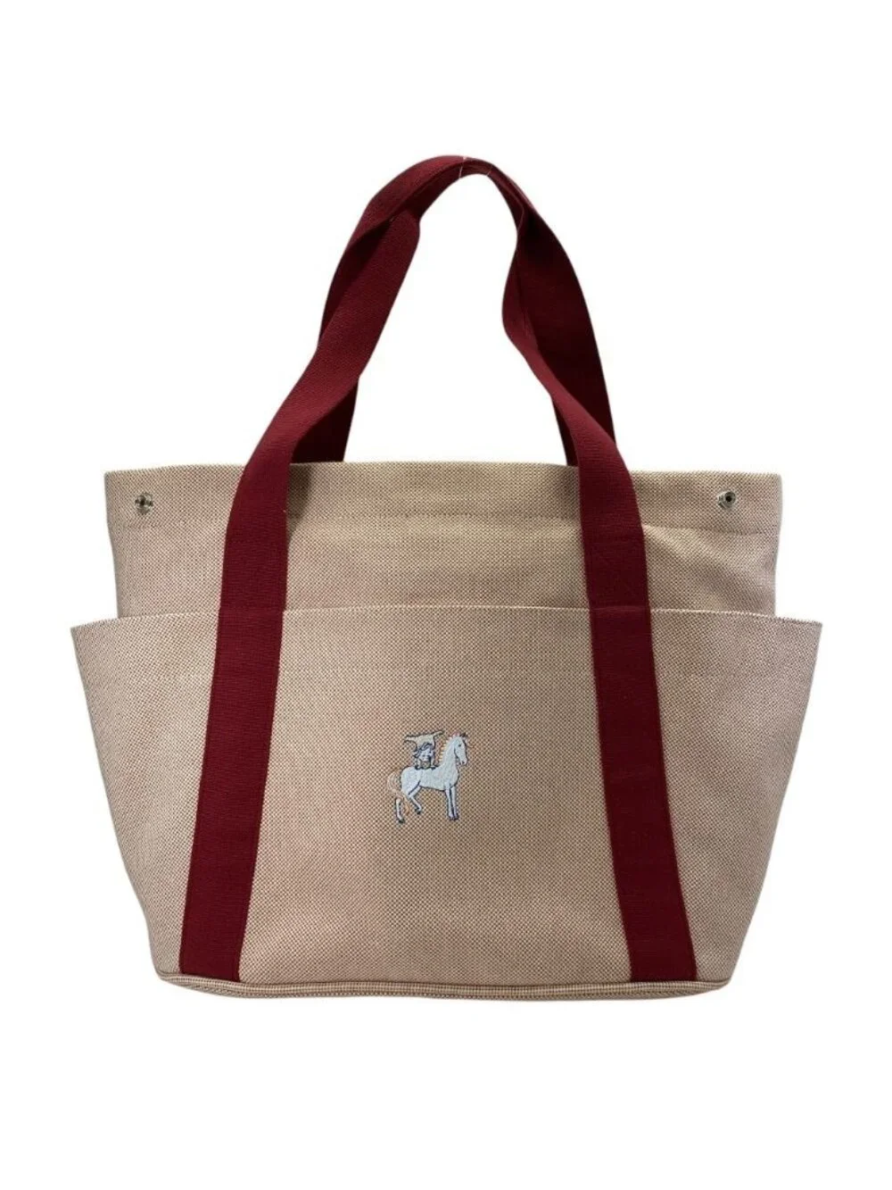 Hermes Cabriole Mothersbag Tote Canvas Toile Ash Bordeaux Beige Light Weight